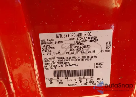 2005 Ford F-150 Stx/Xl/Xlt from USA, damaged, VIN 1FTRX12W15NB68296